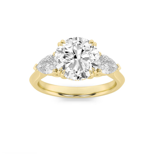 3Cttw Round Shaped Lab Grown Diamond (F/VS) ThreeStone Hidden Halo Ring in 14K Gold