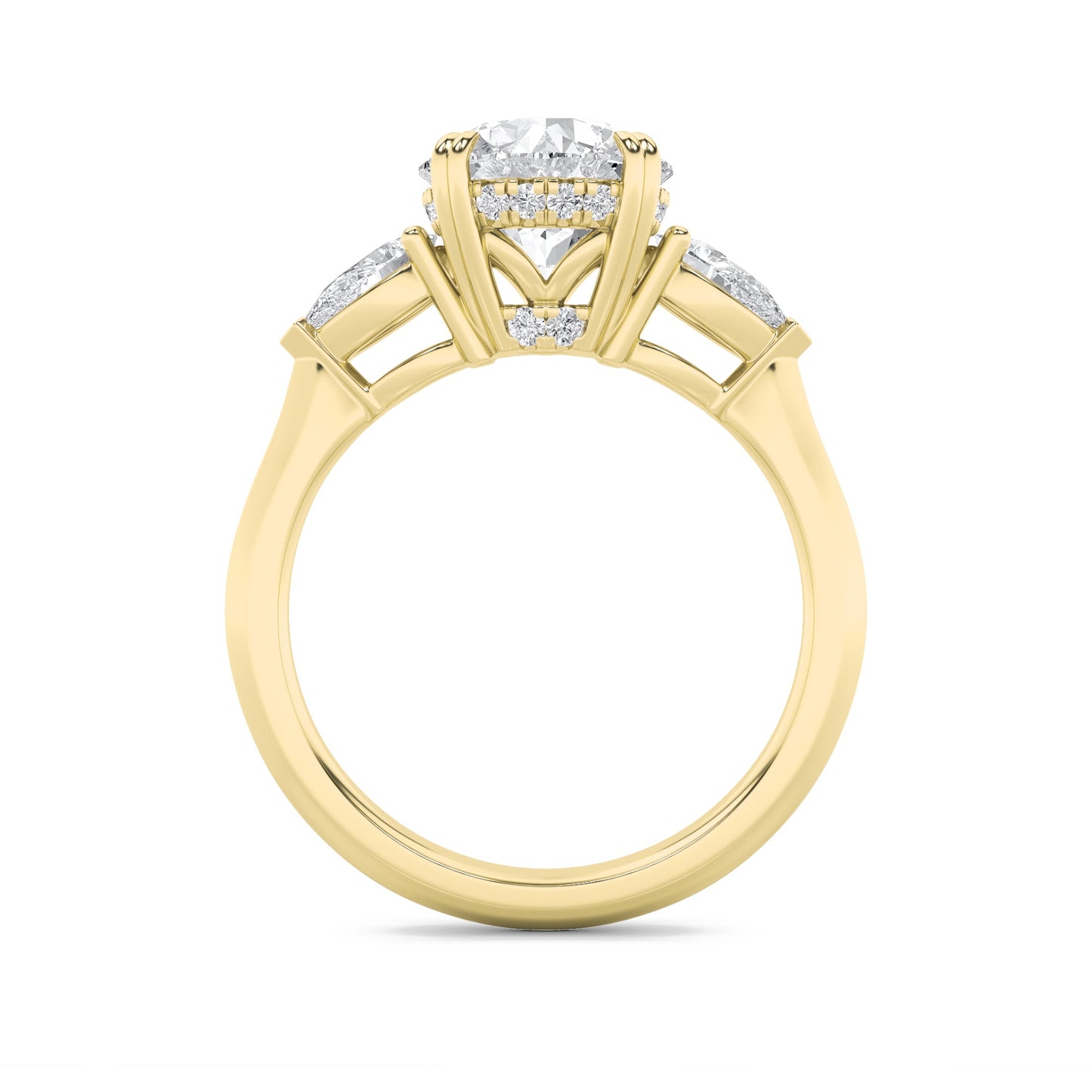 3Cttw Round Shaped Lab Grown Diamond (F/VS) ThreeStone Hidden Halo Ring in 14K Gold