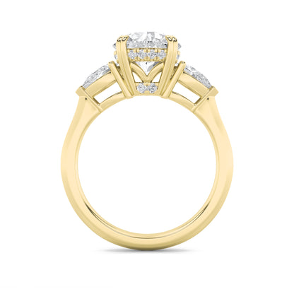 3Cttw Round Shaped Lab Grown Diamond (F/VS) ThreeStone Hidden Halo Ring in 14K Gold