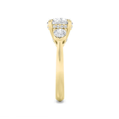 3Cttw Round Shaped Lab Grown Diamond (F/VS) ThreeStone Hidden Halo Ring in 14K Gold