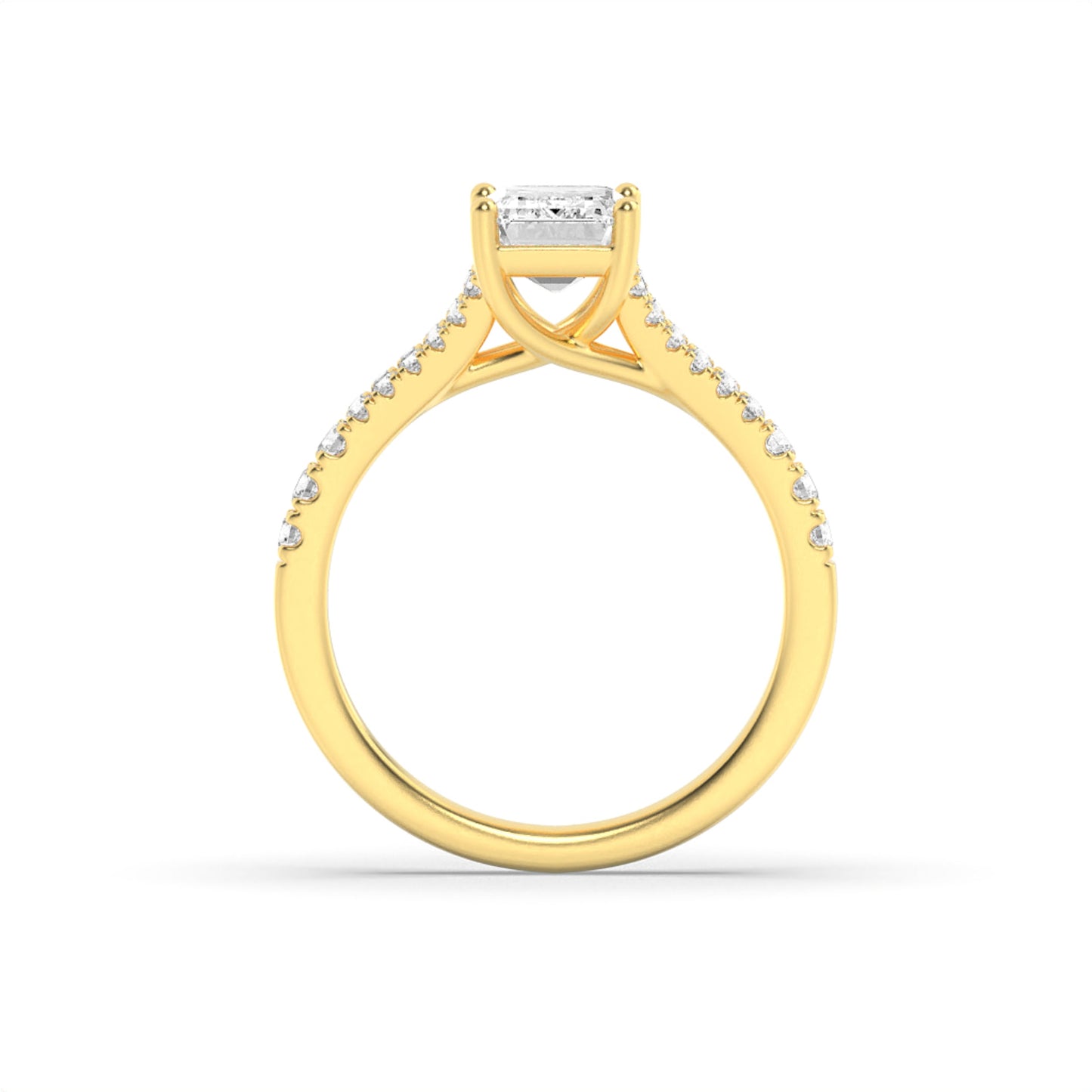 2Cttw Emerald Shaped Lab Grown Diamond (F/VS) Split Shank Trellis Engagement Ring in 14K Gold