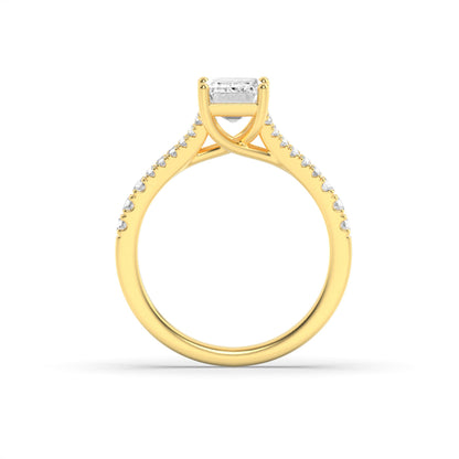 2Cttw Emerald Shaped Lab Grown Diamond (F/VS) Split Shank Trellis Engagement Ring in 14K Gold
