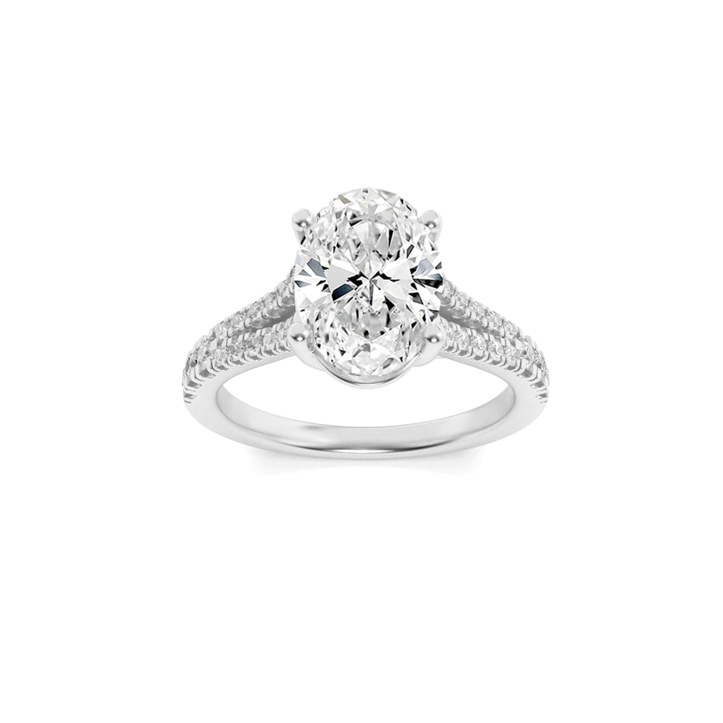 2Cttw Oval Shaped Lab Grown Diamond (F/VS) Split Shank Trellis Engagement Ring in 14K Gold