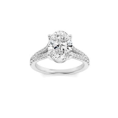 2Cttw Oval Shaped Lab Grown Diamond (F/VS) Split Shank Trellis Engagement Ring in 14K Gold