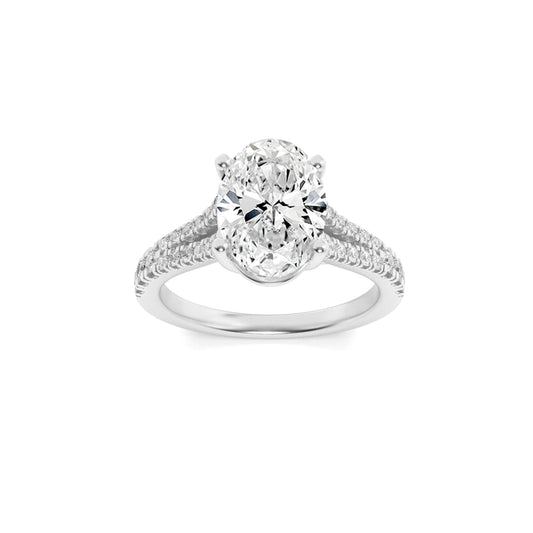 2Cttw Oval Shaped Lab Grown Diamond (F/VS) Split Shank Trellis Engagement Ring in 14K Gold