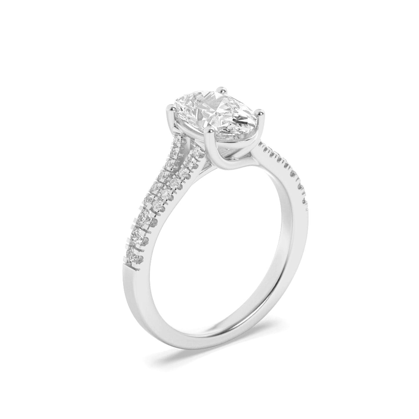 2Cttw Oval Shaped Lab Grown Diamond (F/VS) Split Shank Trellis Engagement Ring in 14K Gold