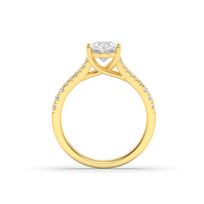 2Cttw Oval Shaped Lab Grown Diamond (F/VS) Split Shank Trellis Engagement Ring in 14K Gold