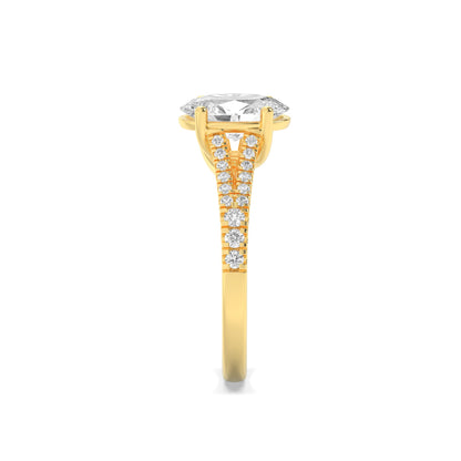 2Cttw Oval Shaped Lab Grown Diamond (F/VS) Split Shank Trellis Engagement Ring in 14K Gold