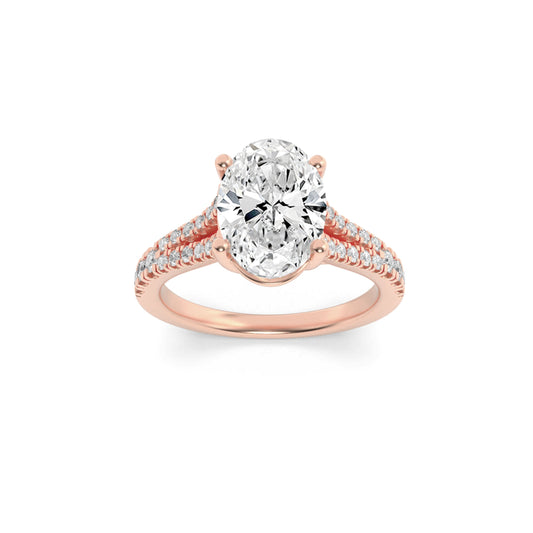 2Cttw Oval Shaped Lab Grown Diamond (F/VS) Split Shank Trellis Engagement Ring in 14K Gold