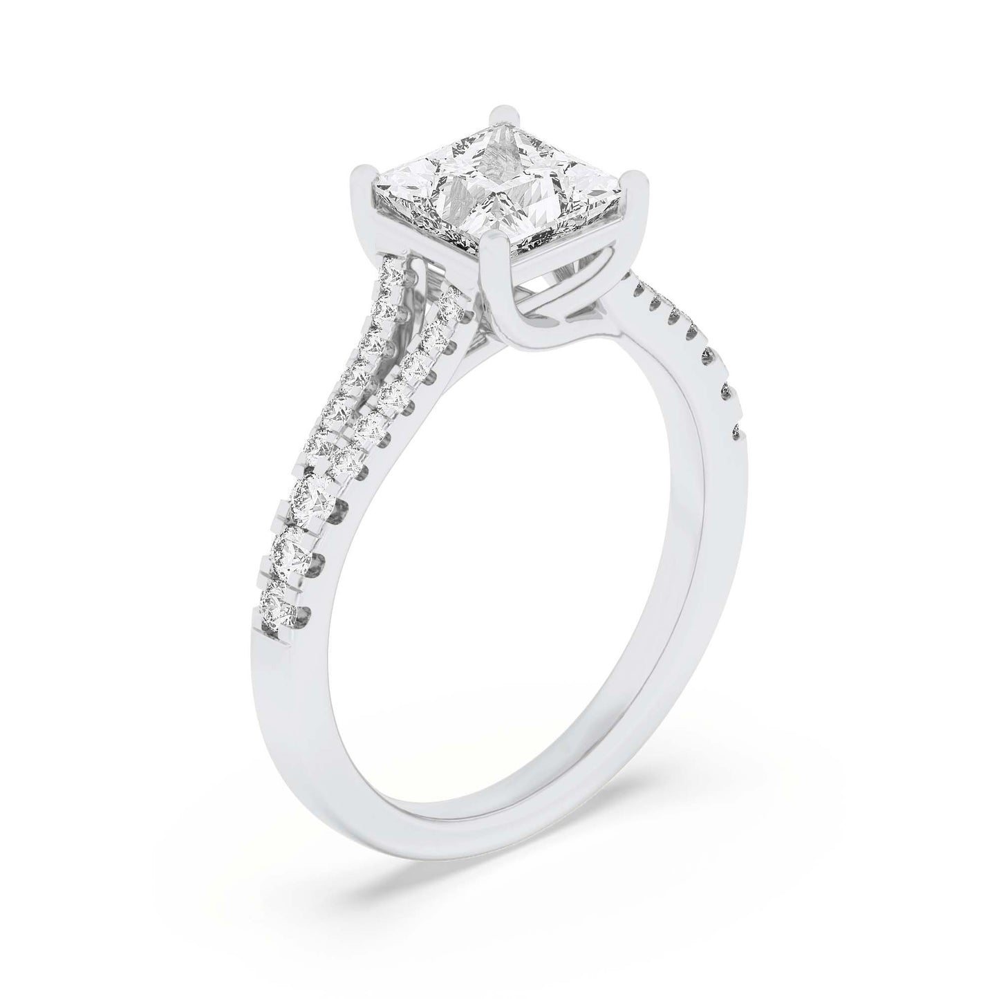 2Cttw Princess Shaped Lab Grown Diamond (F/VS) Split Shank Trellis Engagement Ring in 14K Gold