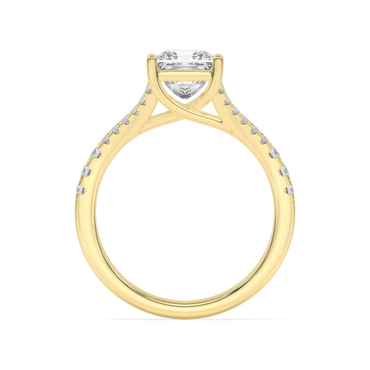2Cttw Princess Shaped Lab Grown Diamond (F/VS) Split Shank Trellis Engagement Ring in 14K Gold