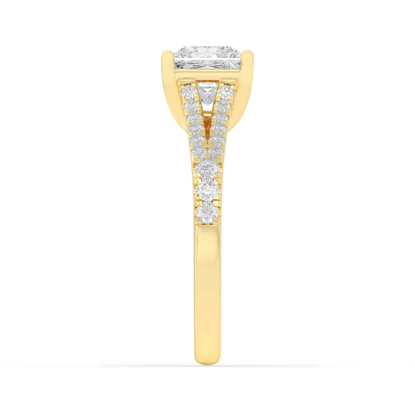2Cttw Princess Shaped Lab Grown Diamond (F/VS) Split Shank Trellis Engagement Ring in 14K Gold