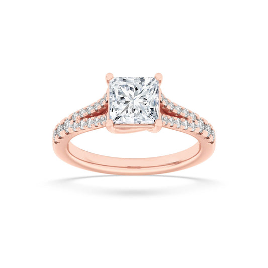 2Cttw Princess Shaped Lab Grown Diamond (F/VS) Split Shank Trellis Engagement Ring in 14K Gold