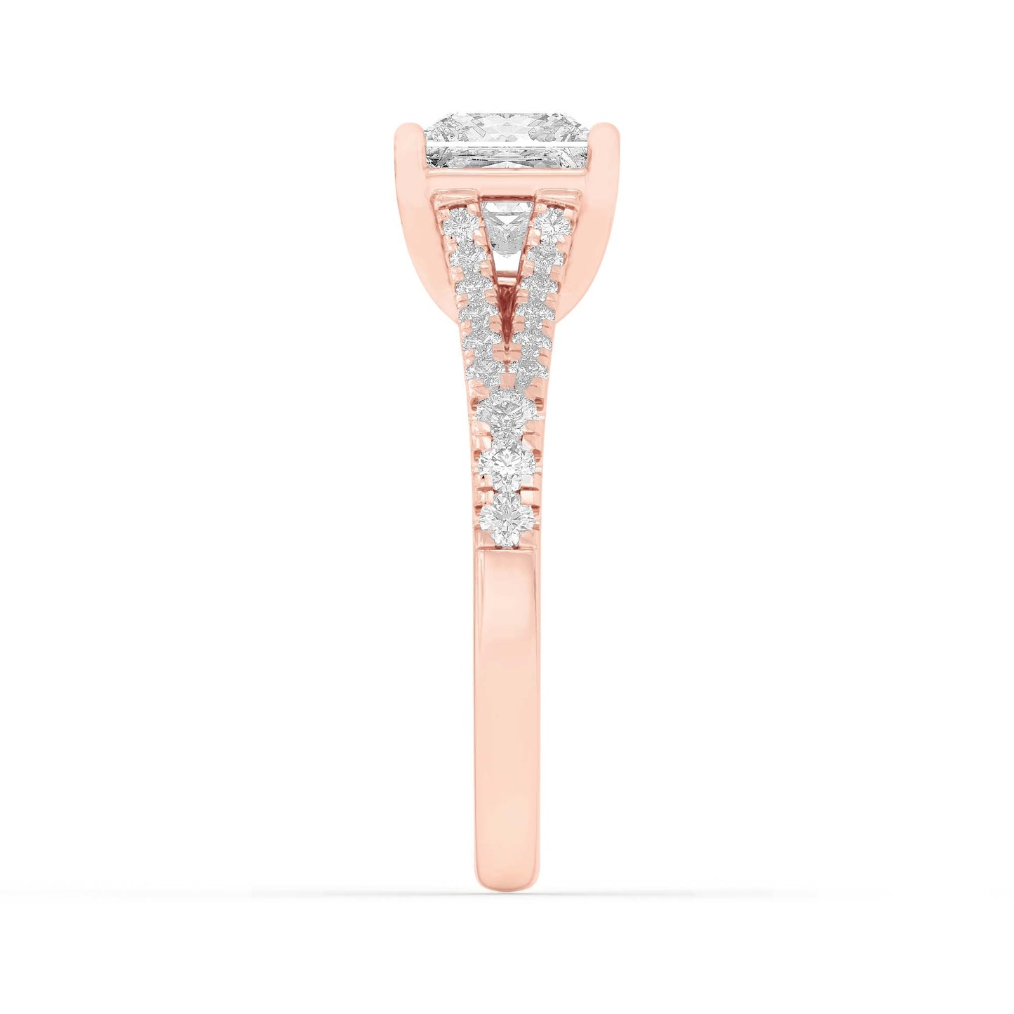 2Cttw Princess Shaped Lab Grown Diamond (F/VS) Split Shank Trellis Engagement Ring in 14K Gold
