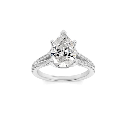 2Cttw Pear Shaped Lab Grown Diamond (F/VS) Split Shank Trellis Engagement Ring in 14K Gold