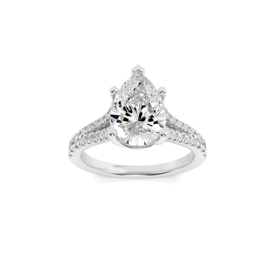 2Cttw Pear Shaped Lab Grown Diamond (F/VS) Split Shank Trellis Engagement Ring in 14K Gold