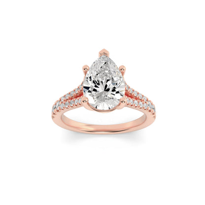 2Cttw Pear Shaped Lab Grown Diamond (F/VS) Split Shank Trellis Engagement Ring in 14K Gold