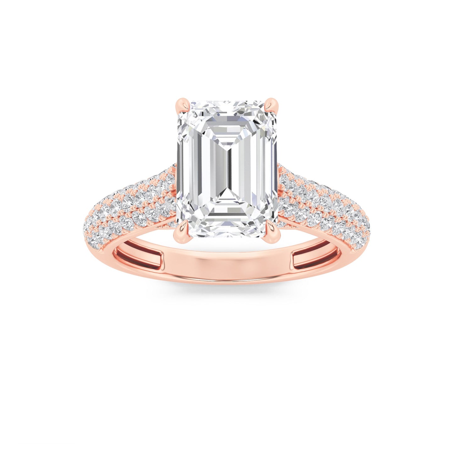 2.5Cttw Emerald Shaped Lab Grown Diamond (F/VS) Hidden Halo Accented Engagement Ring in 14K Gold