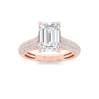 2.5Cttw Emerald Shaped Lab Grown Diamond (F/VS) Hidden Halo Accented Engagement Ring in 14K Gold