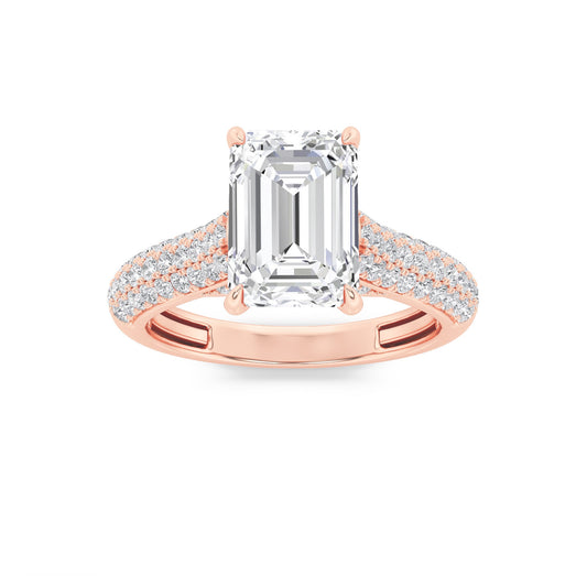 2.5Cttw Emerald Shaped Lab Grown Diamond (F/VS) Hidden Halo Accented Engagement Ring in 14K Gold