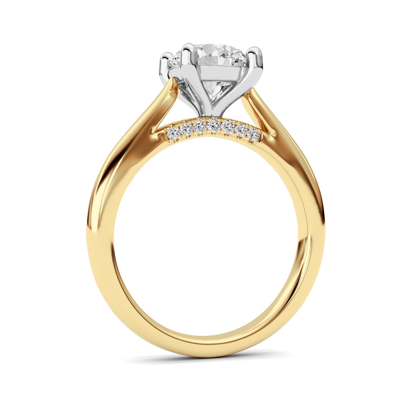 2Cttw Round Shaped Lab Grown Diamond (F/VS) Accented Enagement Ring in 14K Gold