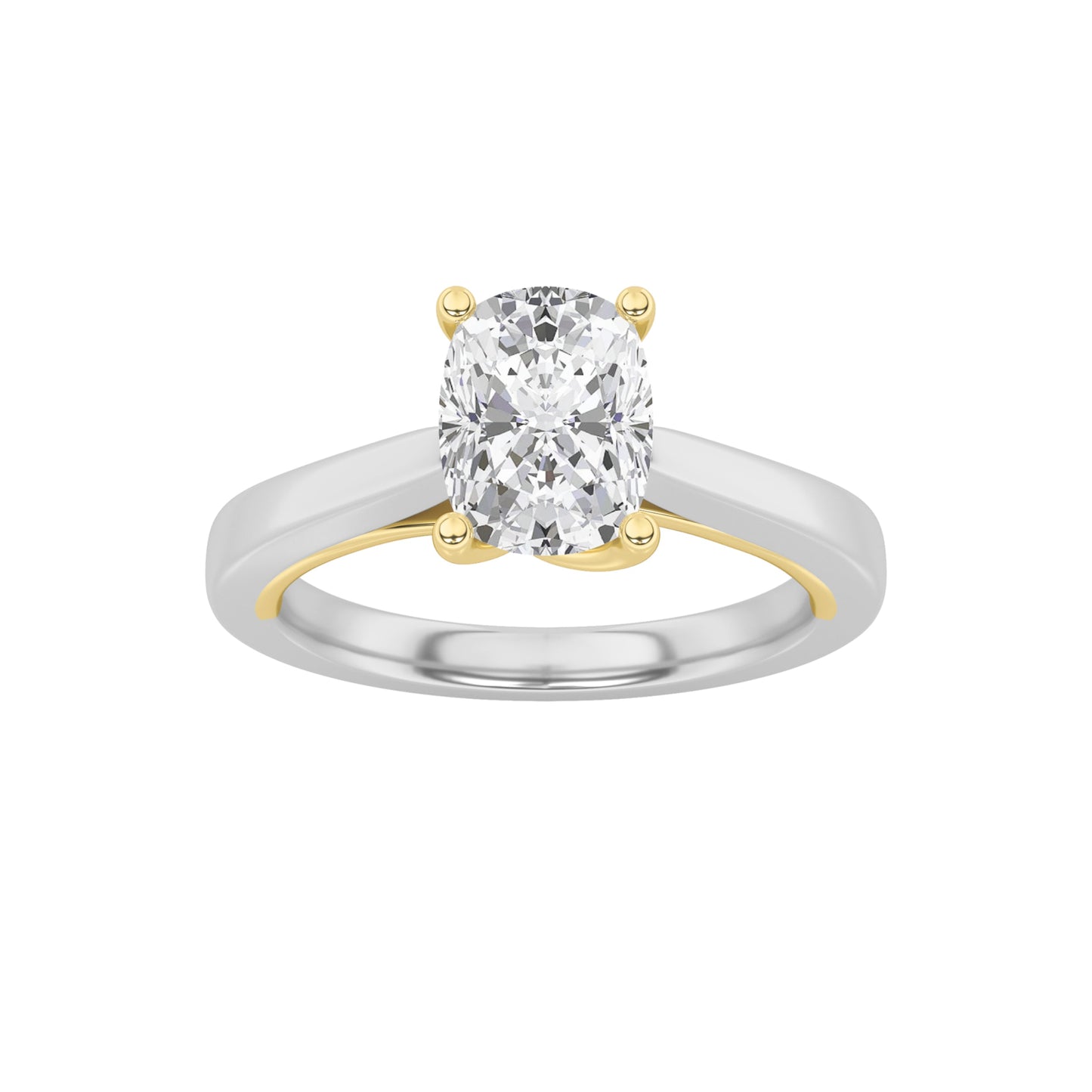 1Cttw Elongated Cushion Shaped Lab Grown Diamond (F/VS) Two Tone Twisted Basket Cathedral Shank Solitaire Ring in 14K Gold