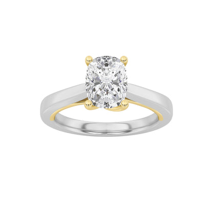 1Cttw Elongated Cushion Shaped Lab Grown Diamond (F/VS) Two Tone Twisted Basket Cathedral Shank Solitaire Ring in 14K Gold