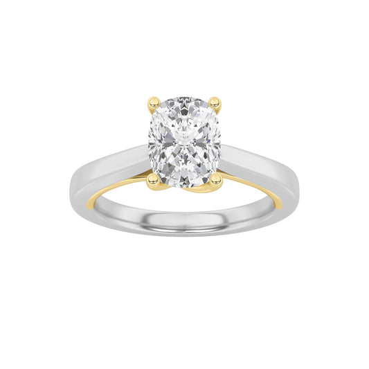 1Cttw Elongated Cushion Shaped Lab Grown Diamond (F/VS) Two Tone Twisted Basket Cathedral Shank Solitaire Ring in 14K Gold