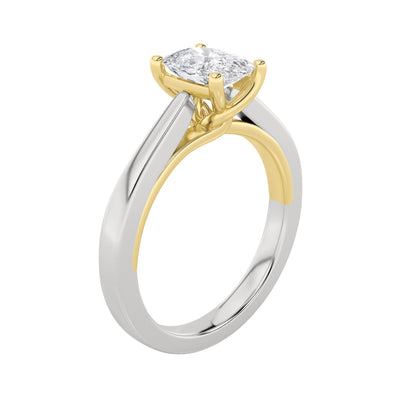 1Cttw Elongated Cushion Shaped Lab Grown Diamond (F/VS) Two Tone Twisted Basket Cathedral Shank Solitaire Ring in 14K Gold