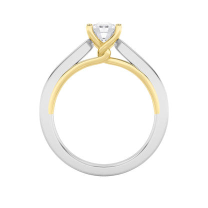 1Cttw Elongated Cushion Shaped Lab Grown Diamond (F/VS) Two Tone Twisted Basket Cathedral Shank Solitaire Ring in 14K Gold