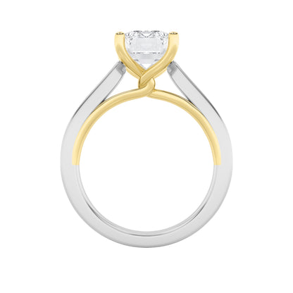 1Cttw Emerald Shaped Lab Grown Diamond (F/VS) TwoTone Twisted Basket Cathedral Shank Solitaire Ringin 14K Gold
