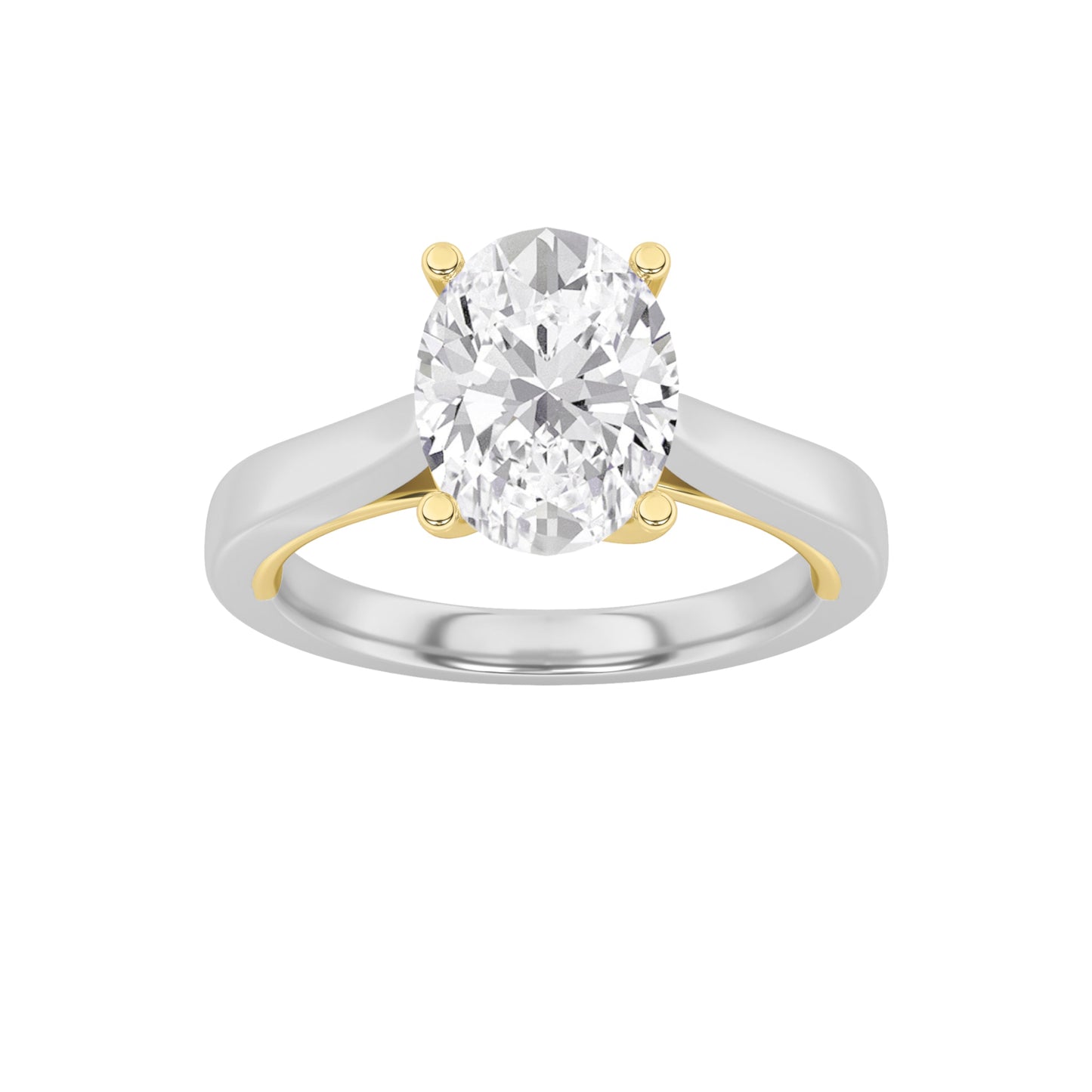 2Cttw Oval Shaped Lab Grown Diamond (F/VS) Two Tone Twisted Basket Cathedral Shank Solitaire Ring in14K Gold