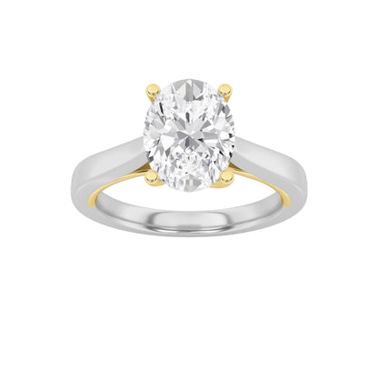 2Cttw Oval Shaped Lab Grown Diamond (F/VS) Two Tone Twisted Basket Cathedral Shank Solitaire Ring in14K Gold
