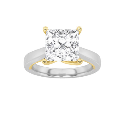 1Cttw Princess Shaped Lab Grown Diamond (F/VS) TwoTone Twisted Basket Cathedral Shank Solitaire Ring in 14K Gold