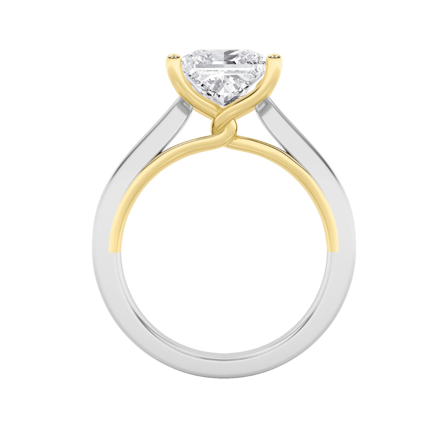 1Cttw Princess Shaped Lab Grown Diamond (F/VS) TwoTone Twisted Basket Cathedral Shank Solitaire Ring in 14K Gold
