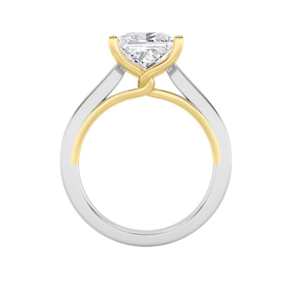 1Cttw Princess Shaped Lab Grown Diamond (F/VS) TwoTone Twisted Basket Cathedral Shank Solitaire Ring in 14K Gold