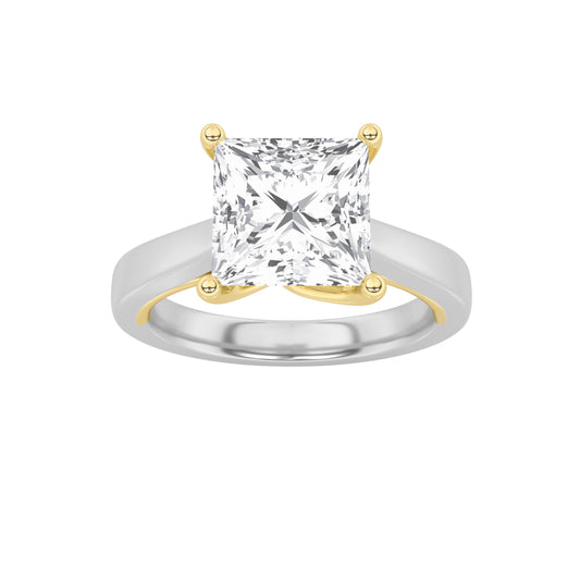 2Cttw Princess Shaped Lab Grown Diamond (F/VS) TwoTone Twisted Basket Cathedral Shank Solitaire Ring in 14K Gold