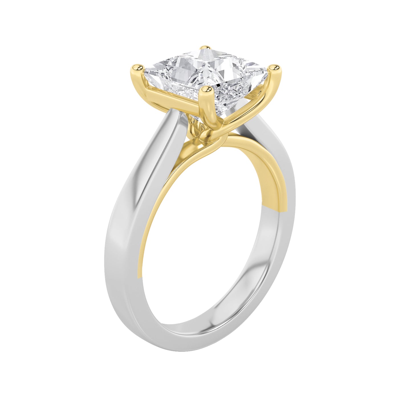 2Cttw Princess Shaped Lab Grown Diamond (F/VS) TwoTone Twisted Basket Cathedral Shank Solitaire Ring in 14K Gold