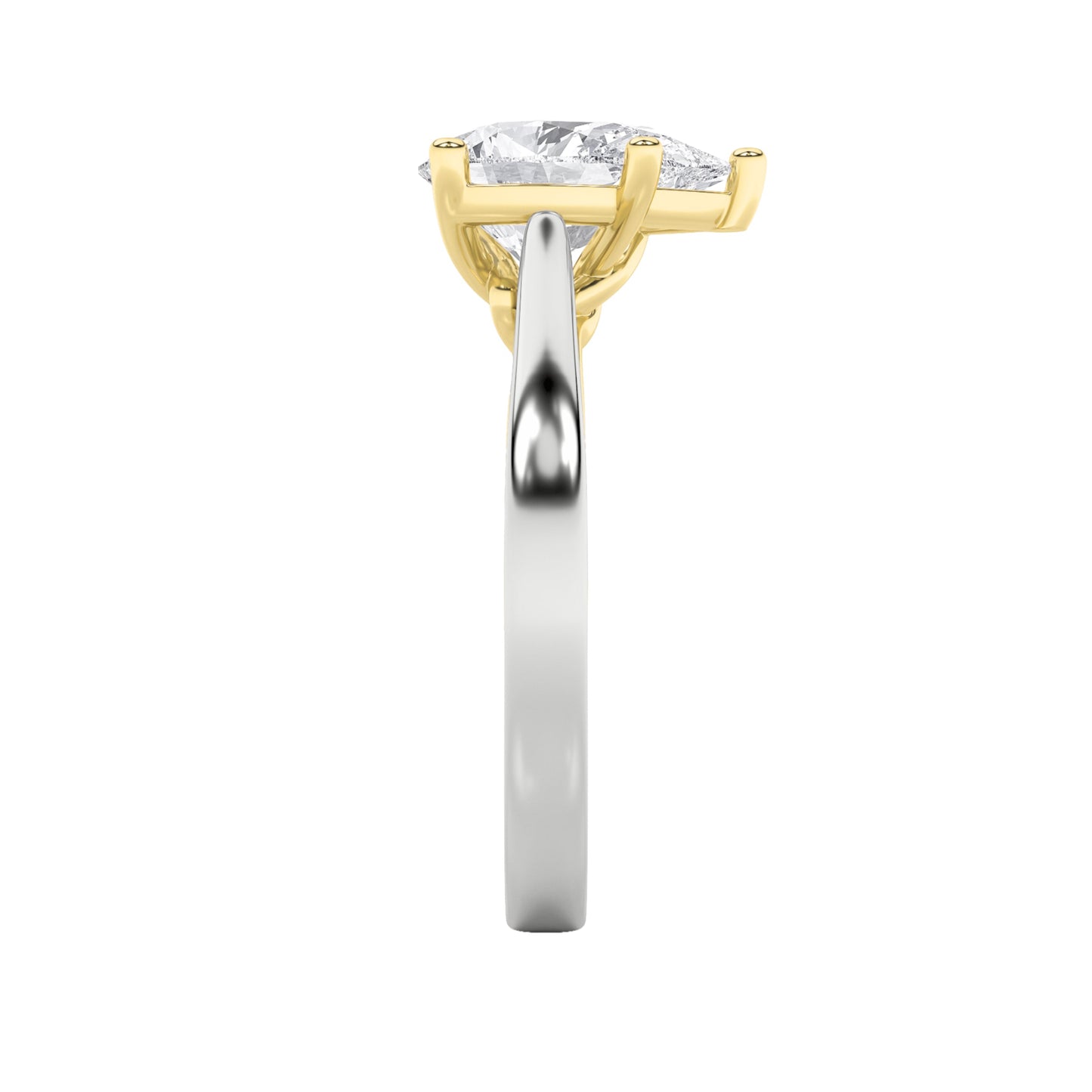 1Cttw Pear Shaped Lab Grown Diamond (F/VS) Two Tone Twisted Basket Cathedral Shank Solitaire Ring in14K Gold