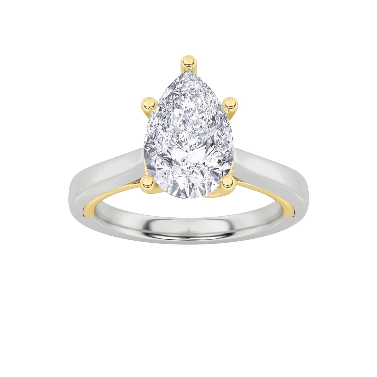 2Cttw Pear Shaped Lab Grown Diamond (F/VS) Two Tone Twisted Basket Cathedral Shank Solitaire Ring in14K Gold
