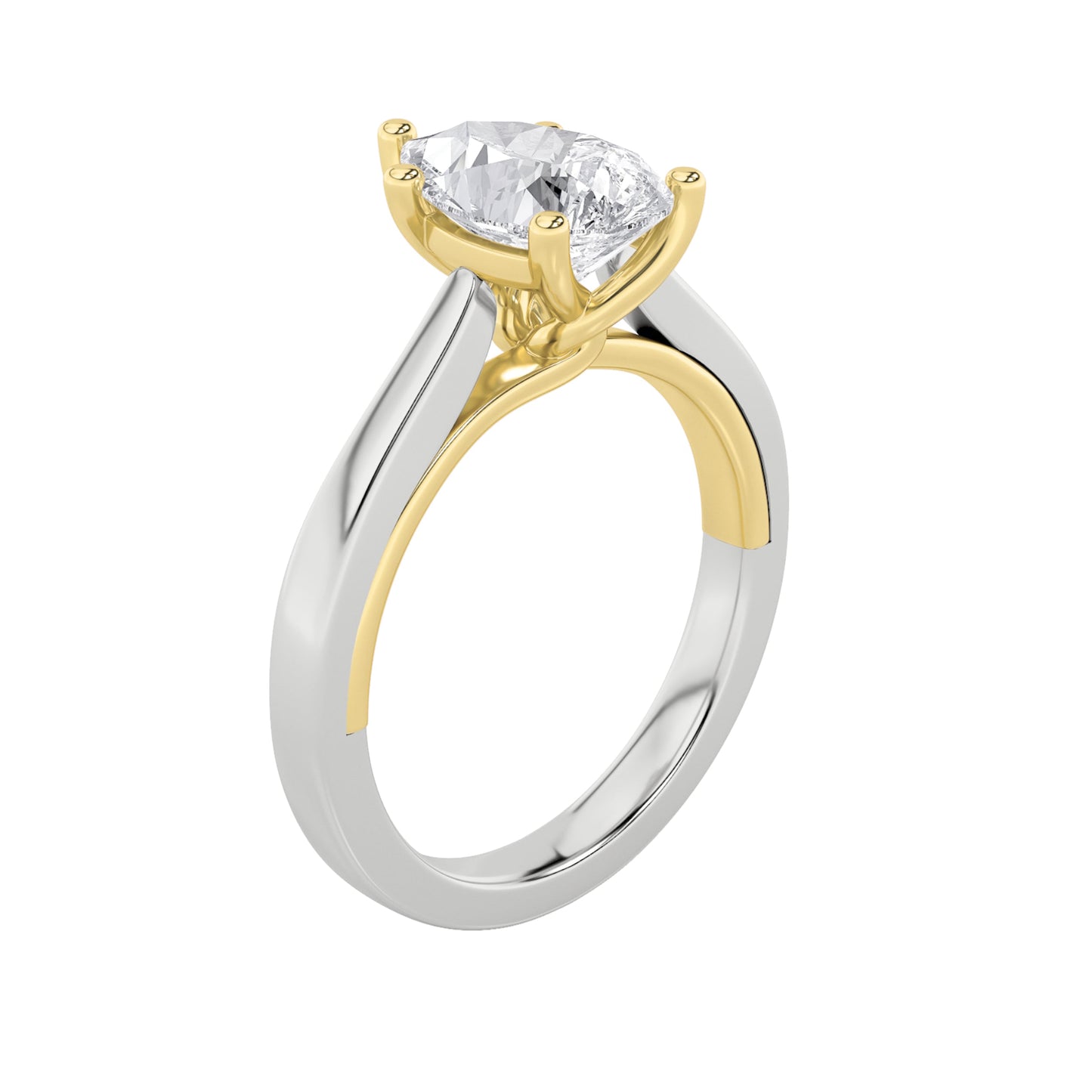 2Cttw Pear Shaped Lab Grown Diamond (F/VS) Two Tone Twisted Basket Cathedral Shank Solitaire Ring in14K Gold