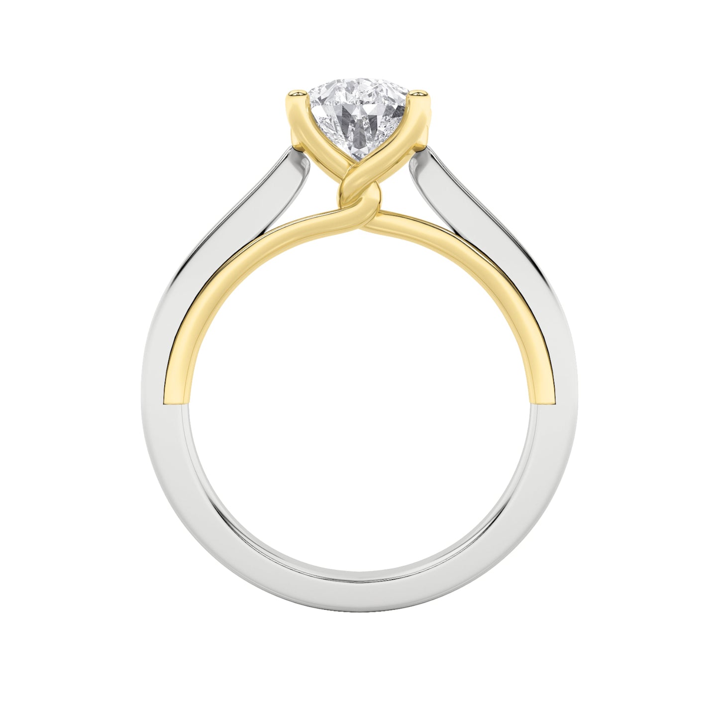 2Cttw Pear Shaped Lab Grown Diamond (F/VS) Two Tone Twisted Basket Cathedral Shank Solitaire Ring in14K Gold