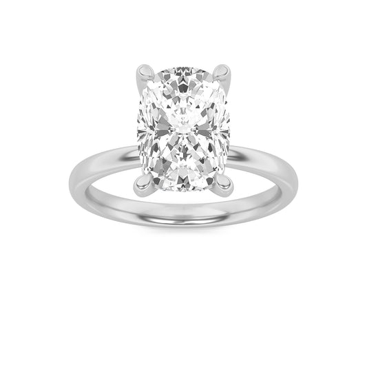 2.5Cttw Elongated Cushion Shaped Lab Grown Diamond(G/VS) Hidden Halo Petite Shank Ring in 14K Gold