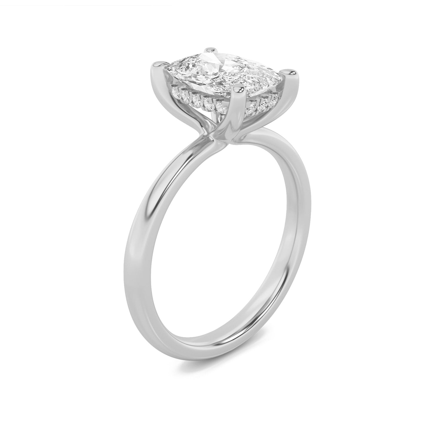 2.5Cttw Elongated Cushion Shaped Lab Grown Diamond(G/VS) Hidden Halo Petite Shank Ring in 14K Gold