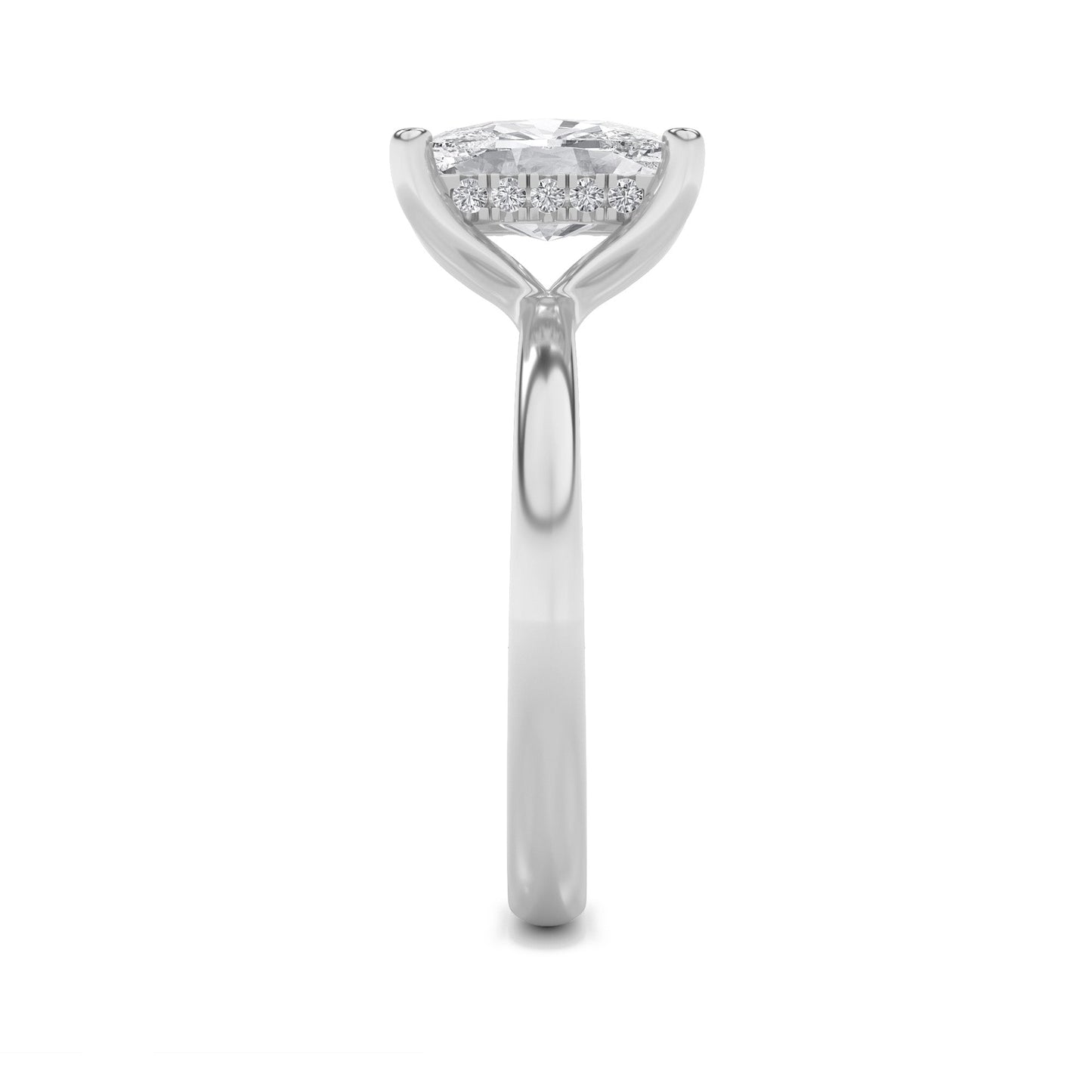 2.5Cttw Elongated Cushion Shaped Lab Grown Diamond(G/VS) Hidden Halo Petite Shank Ring in 14K Gold