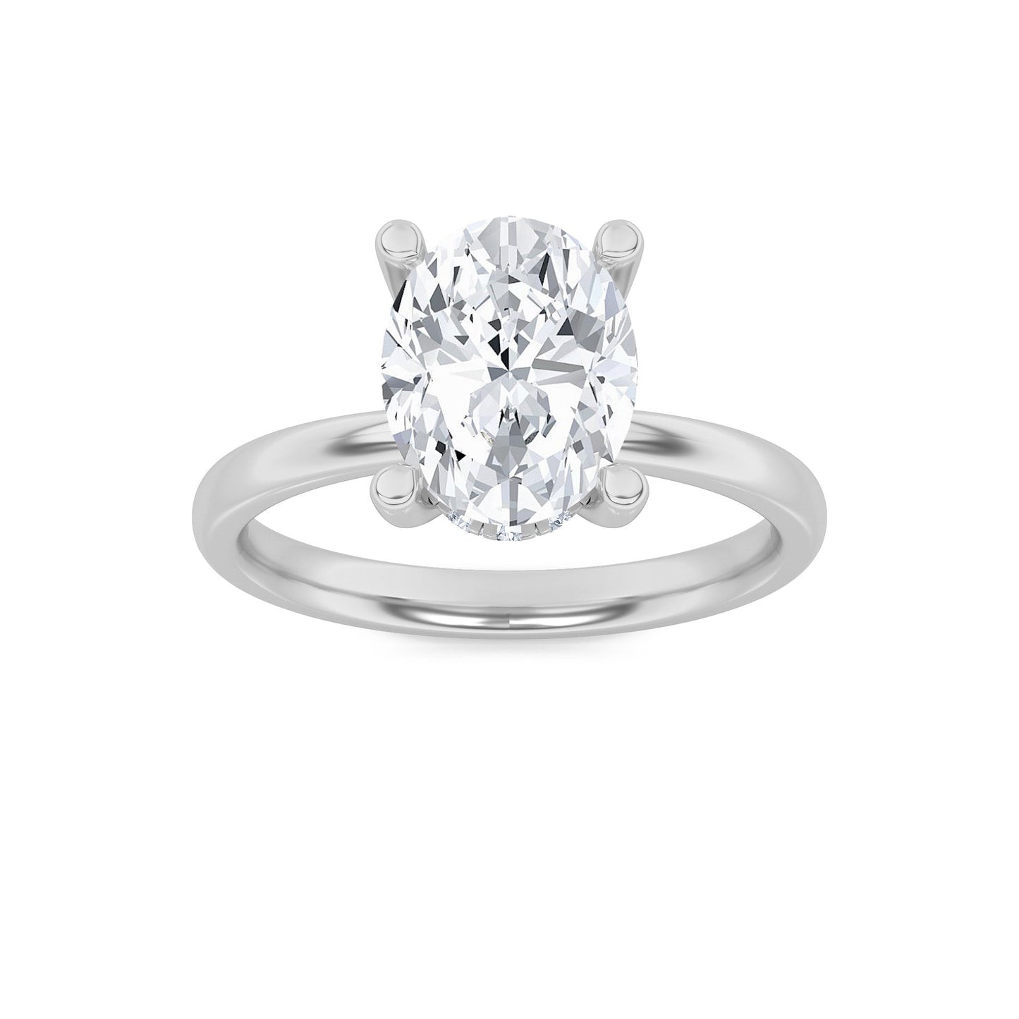 2Cttw Oval Shaped Lab Grown Diamond (F/VS) HiddenHalo Petite Shank Ring in 14K Gold