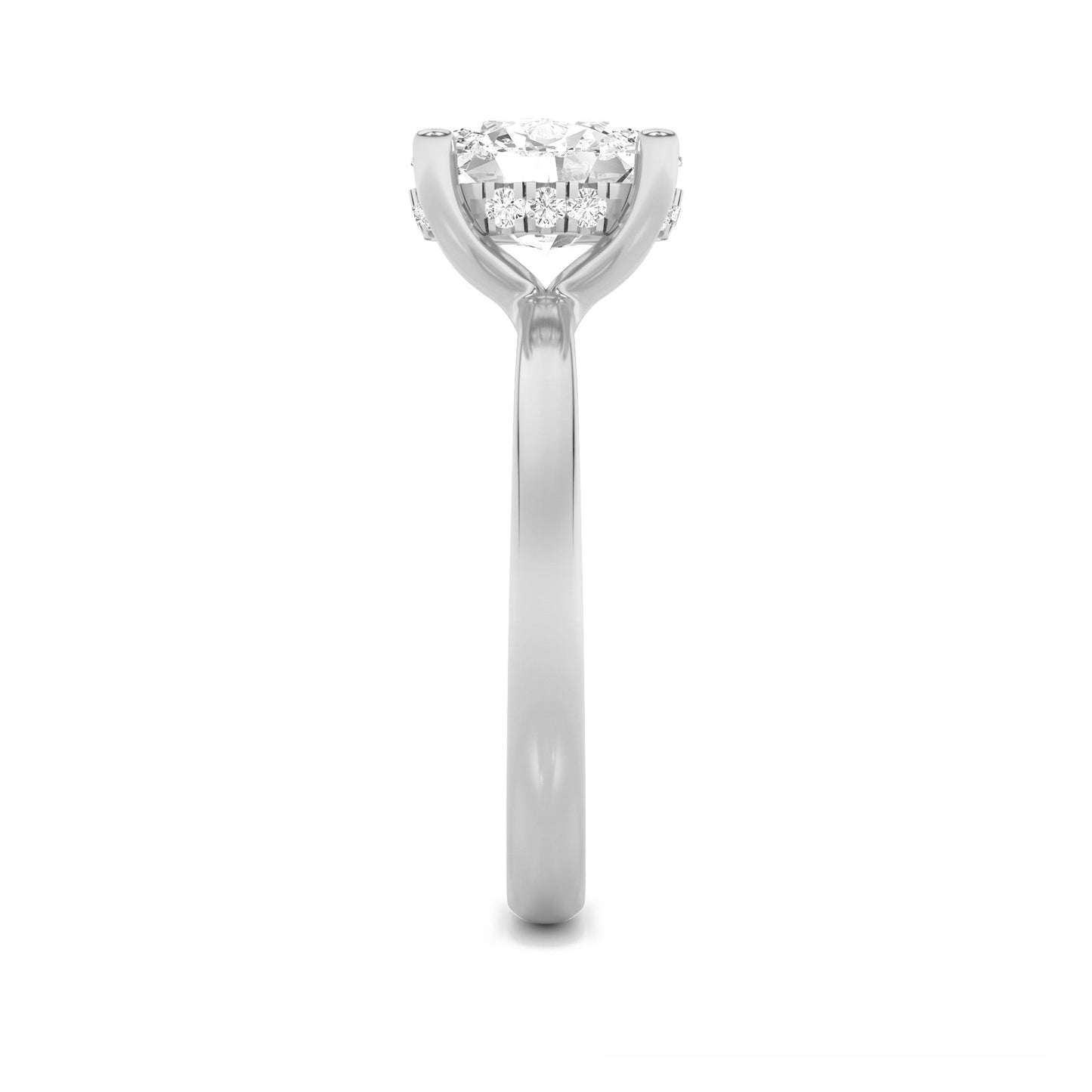 2Cttw Oval Shaped Lab Grown Diamond (F/VS) HiddenHalo Petite Shank Ring in 14K Gold