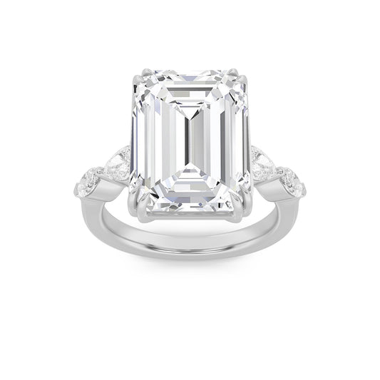 8.5Cttw Emerald Shaped Lab Grown Diamond (F/VS) Bold Statement Accented Ring in 14K Gold