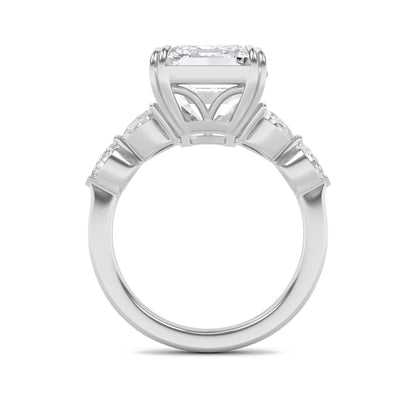 8.5Cttw Emerald Shaped Lab Grown Diamond (F/VS) Bold Statement Accented Ring in 14K Gold