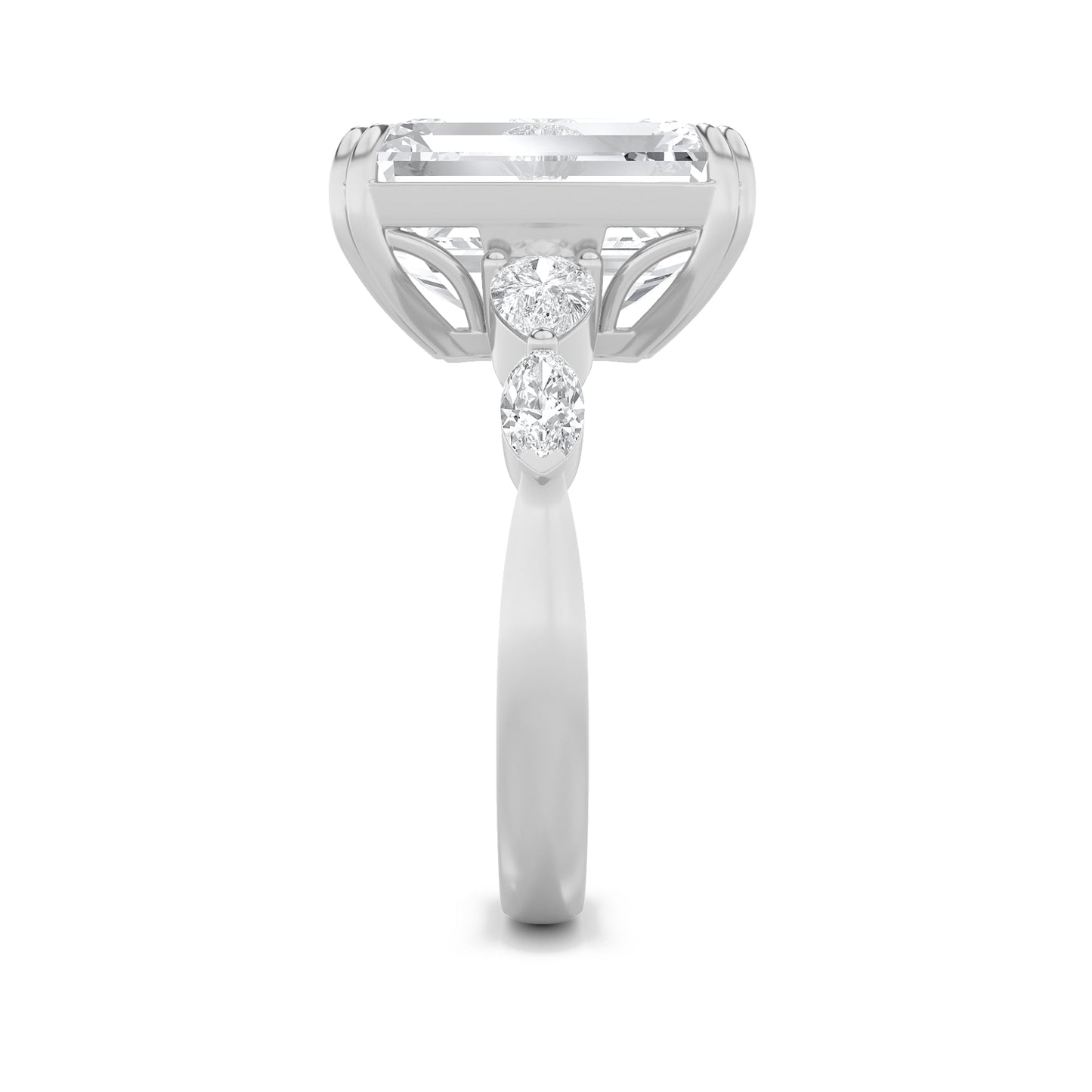 8.5Cttw Emerald Shaped Lab Grown Diamond (F/VS) Bold Statement Accented Ring in 14K Gold